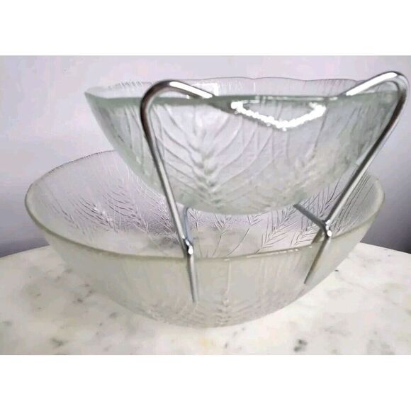 Arcoroc Durand Country Wheat Design 3 pc Chip and Dip Set Original Vintage Clear - Picture 11 of 11